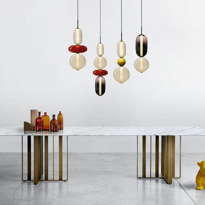 Stacked Glass Pendant Light with Geometric Tiers - Art Deco Style