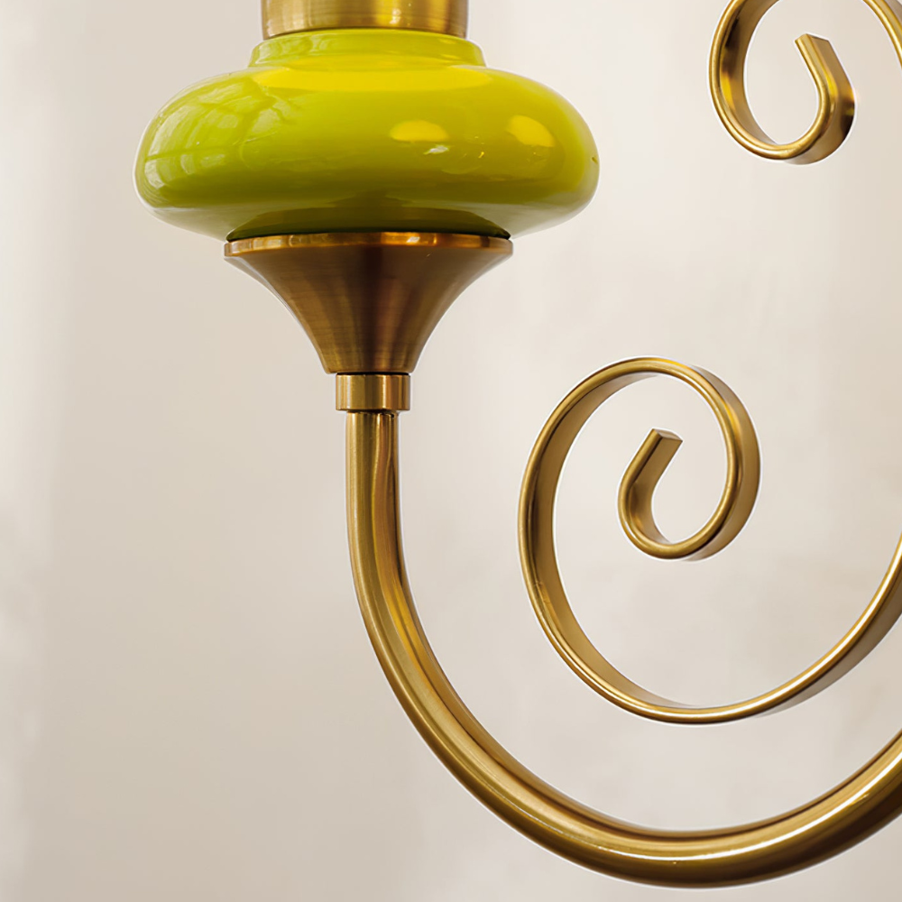 Chandelier with Milky Glass Globes and Scrollwork Frame - Vintage French Style