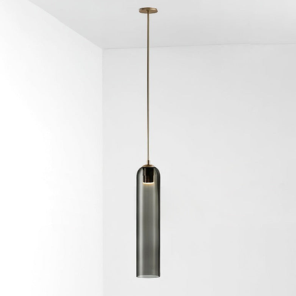 Cylinder Glass Pendant Light with Metal Downrod - Modern Art Deco