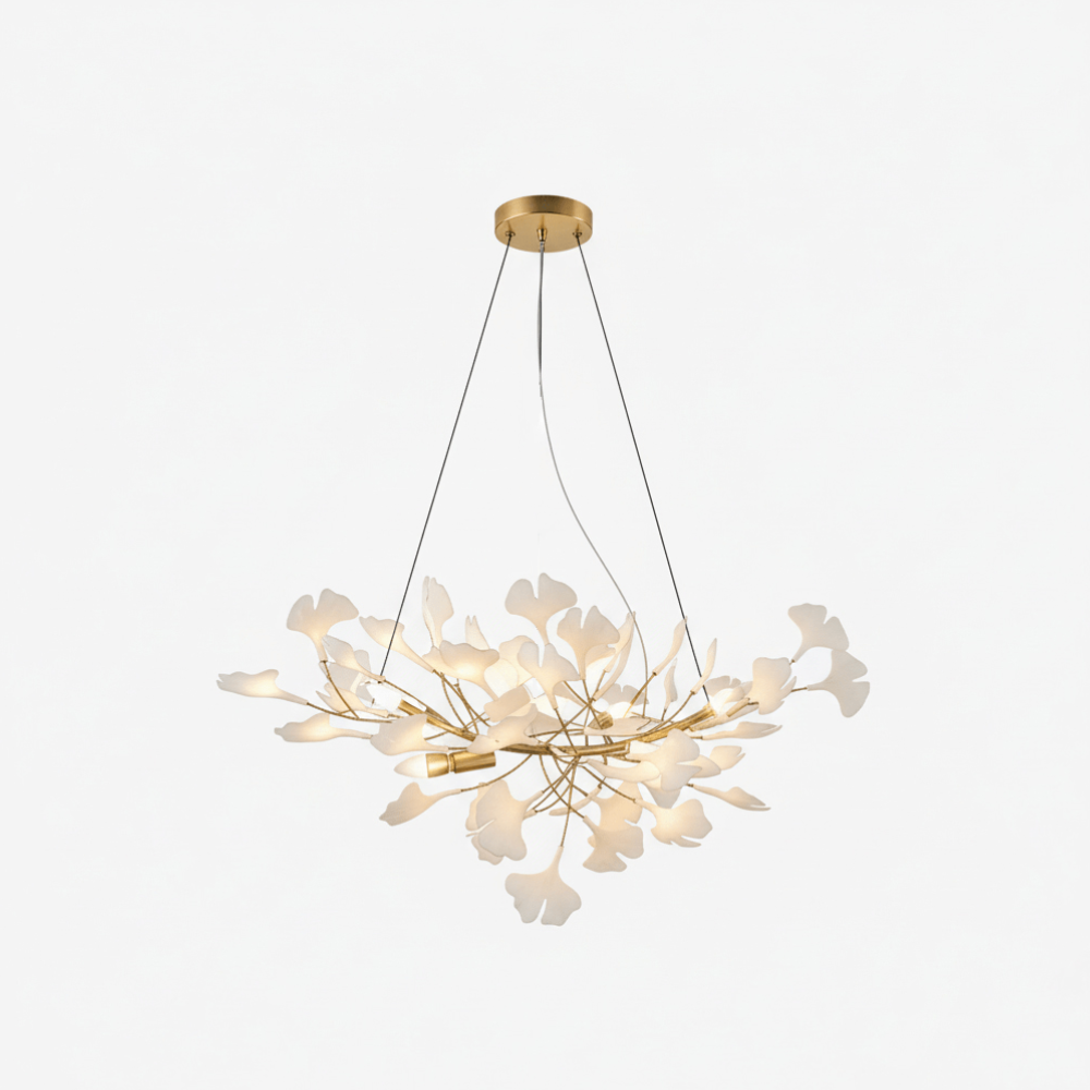 Sputnik-Kronleuchter mit Keramik-Ginkgoblättern – Moderner Art Deco