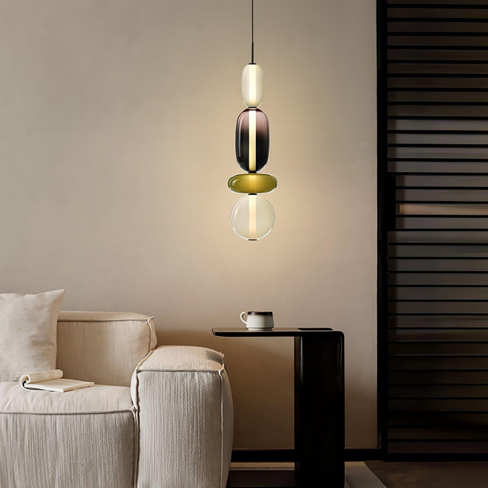 Gestapelte Glas-Hängeleuchte mit geometrischen Ebenen – Art-Déco-Stil