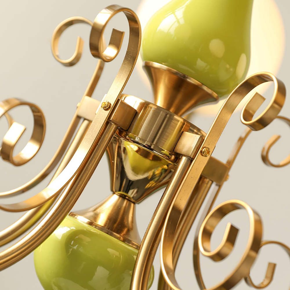 Chandelier with Milky Glass Globes and Scrollwork Frame - Vintage French Style