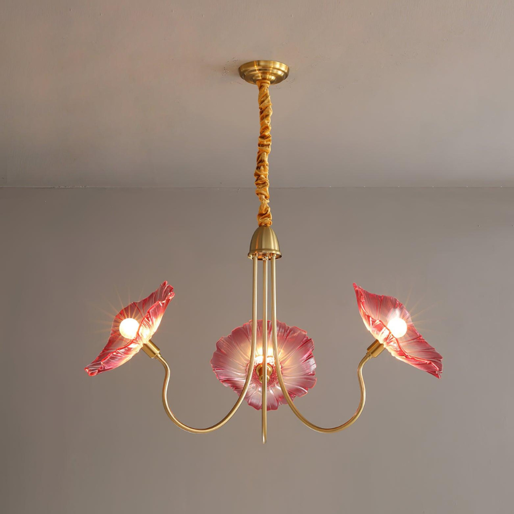 Chandelier with Flower Glass Shades and Gold Metal Frame - Modern Art Deco