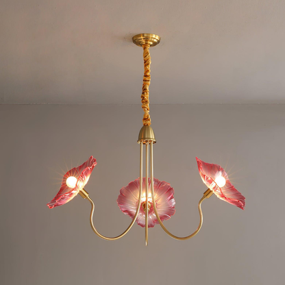 Chandelier with Flower Glass Shades and Gold Metal Frame - Modern Art Deco