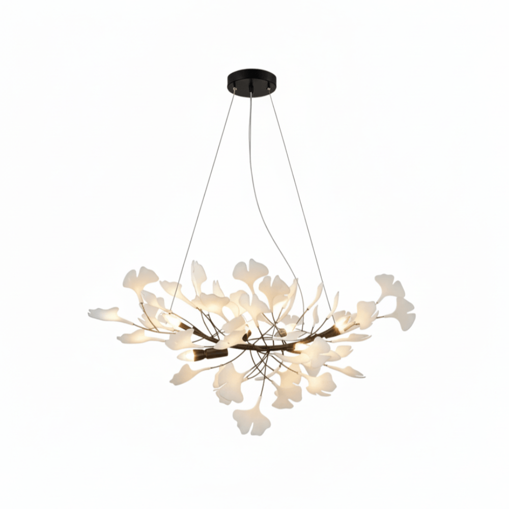 Sputnik-Kronleuchter mit Keramik-Ginkgoblättern – Moderner Art Deco
