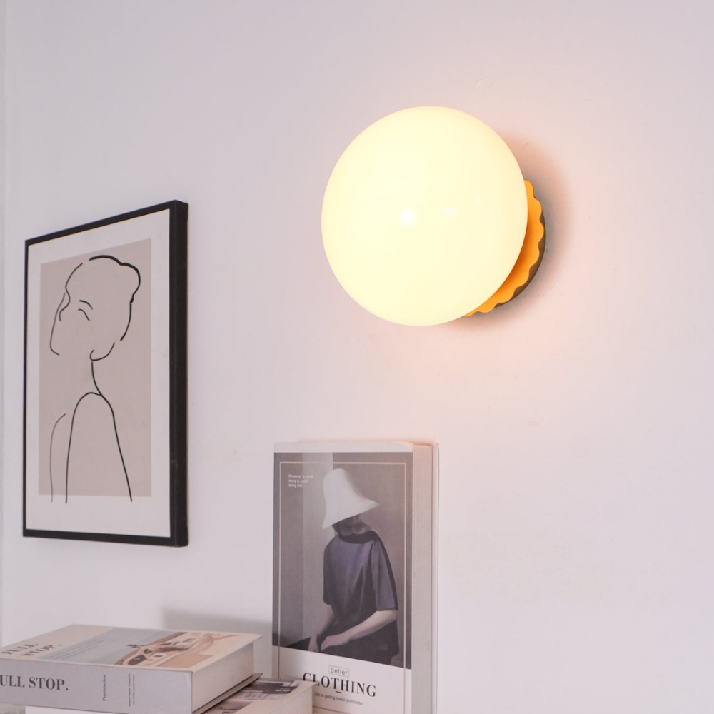 Frosted Sphere Wall Light with Metallic Base - Modern Vintage Design
