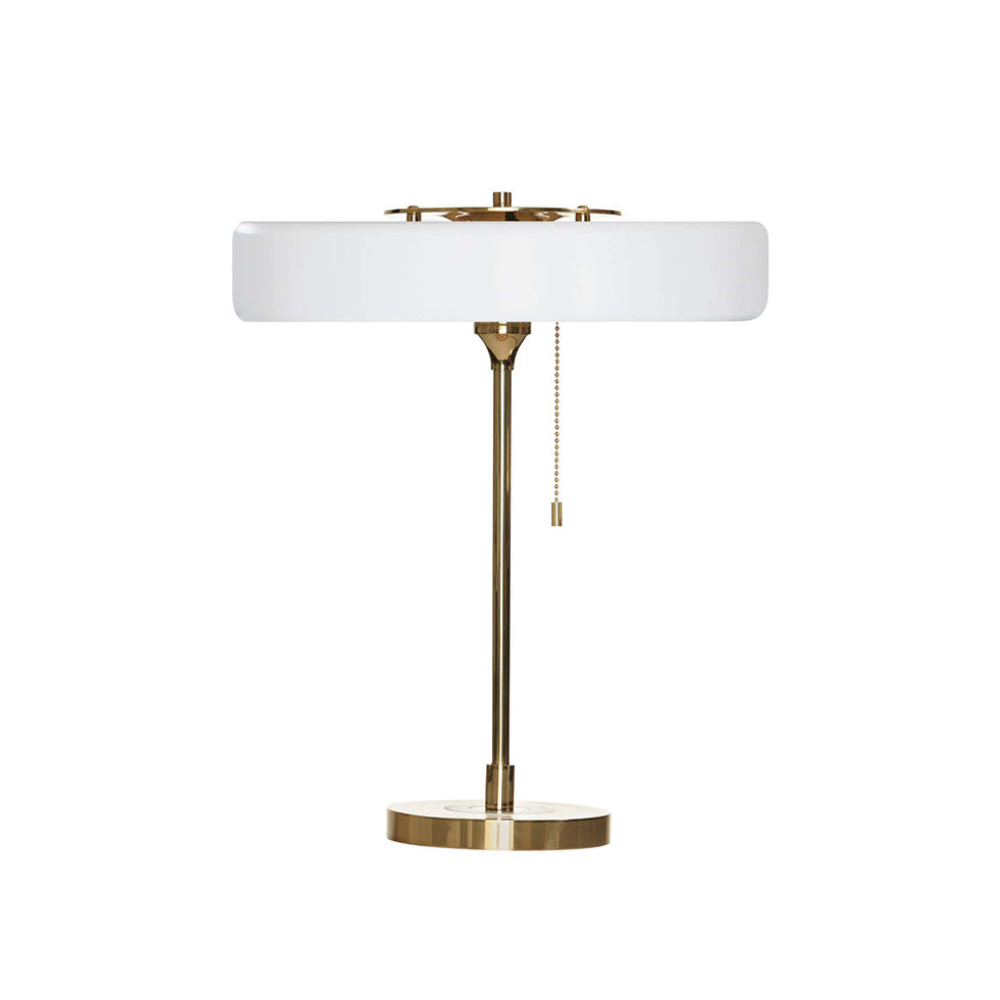 Tischlampe aus gesponnenem Metall mit Zugkette und Acryl-Diffusor – Industrial