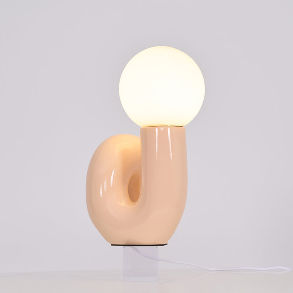 Curved Resin Accent Lamp with White Globe - Playful Contemporary Decor