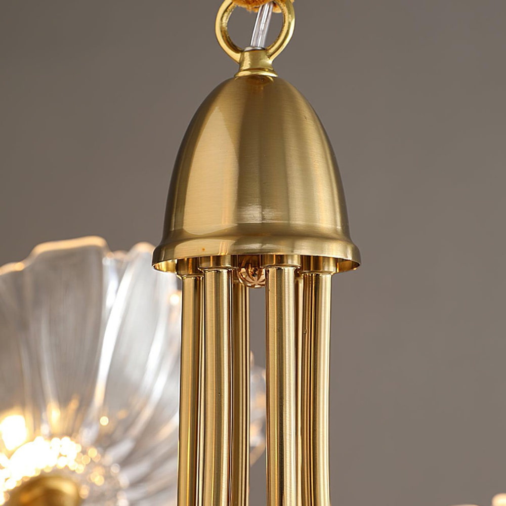Chandelier with Flower Glass Shades and Gold Metal Frame - Modern Art Deco