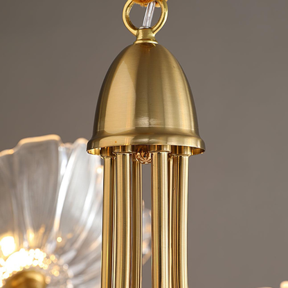 Chandelier with Flower Glass Shades and Gold Metal Frame - Modern Art Deco