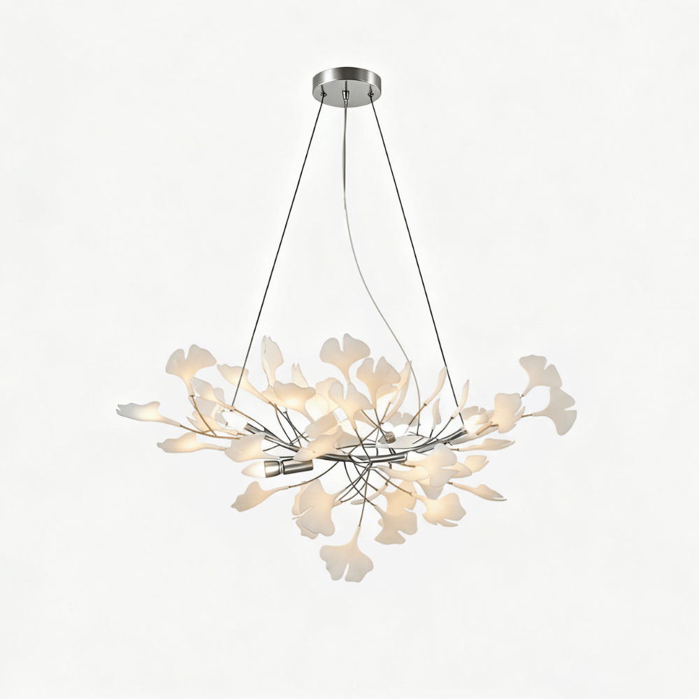 Sputnik-Kronleuchter mit Keramik-Ginkgoblättern – Moderner Art Deco