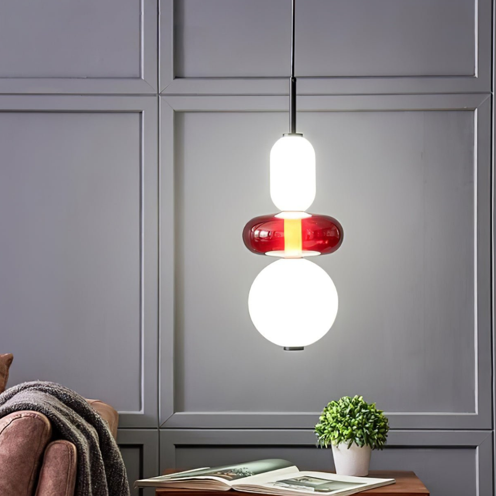 Gestapelte Glas-Hängeleuchte mit geometrischen Ebenen – Art-Déco-Stil