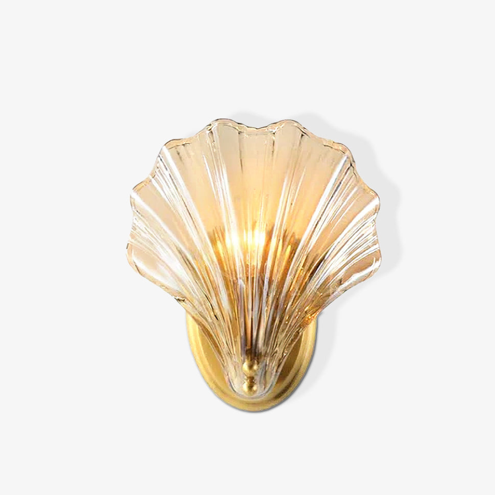 Shell Glass Wall Sconce with Scalloped Ribbed Shade - Coastal Art Deco