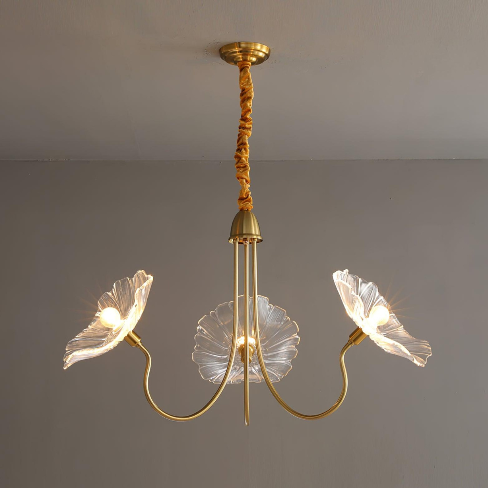 Chandelier with Flower Glass Shades and Gold Metal Frame - Modern Art Deco
