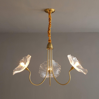 Chandelier with Flower Glass Shades and Gold Metal Frame - Modern Art Deco
