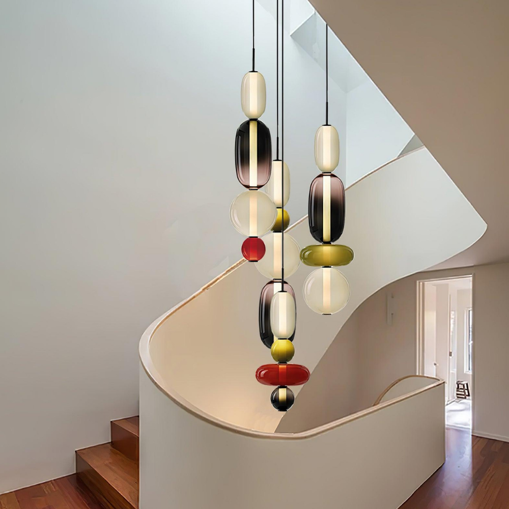 Gestapelte Glas-Hängeleuchte mit geometrischen Ebenen – Art-Déco-Stil