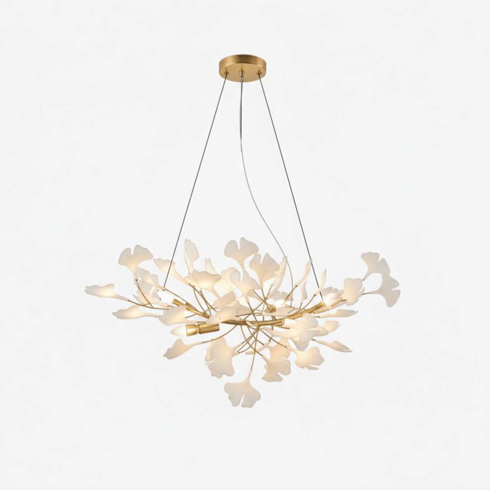 Sputnik-Kronleuchter mit Keramik-Ginkgoblättern – Moderner Art Deco