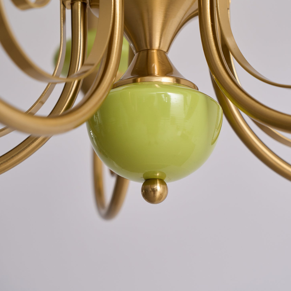 Chandelier with Milky Glass Globes and Scrollwork Frame - Vintage French Style
