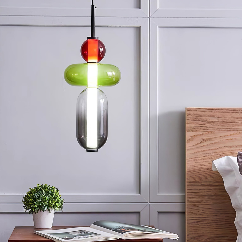 Gestapelte Glas-Hängeleuchte mit geometrischen Ebenen – Art-Déco-Stil