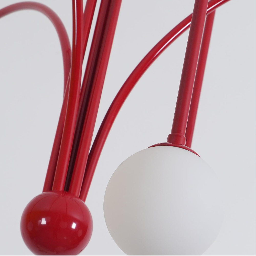 Chandelier with Arched Arms and Frosted Globes - Modern Mid Century