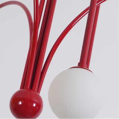 Chandelier with Arched Arms and Frosted Globes - Modern Mid Century