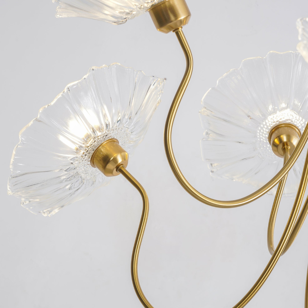 Chandelier with Flower Glass Shades and Gold Metal Frame - Modern Art Deco