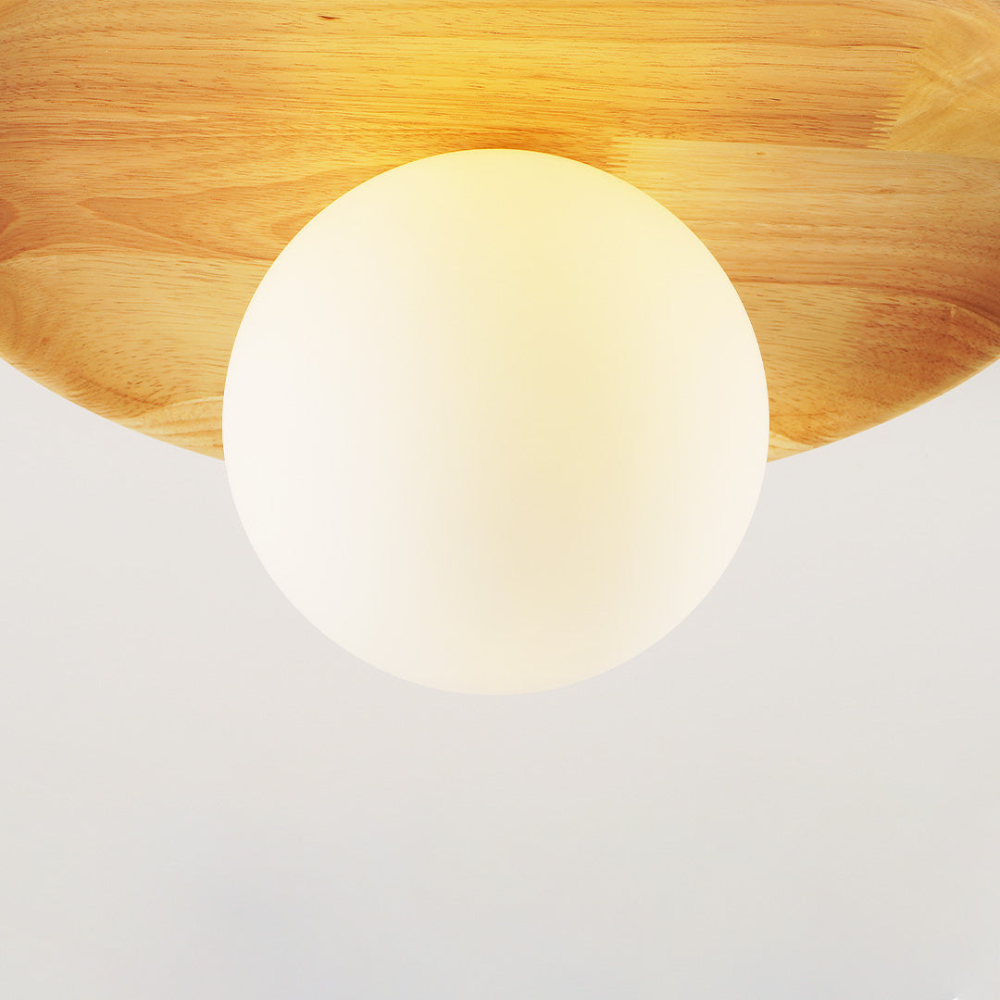 Flush Mount Ceiling Light with Wood Shade - Modern Scandinavian LED