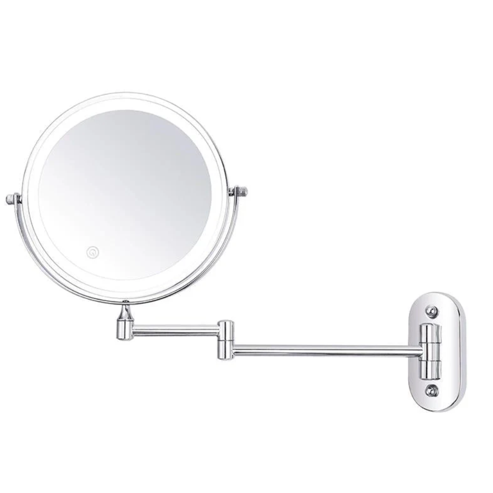Wall-Mounted LED Makeup Mirror with Accordion Arm - 360° Swivel Grooming