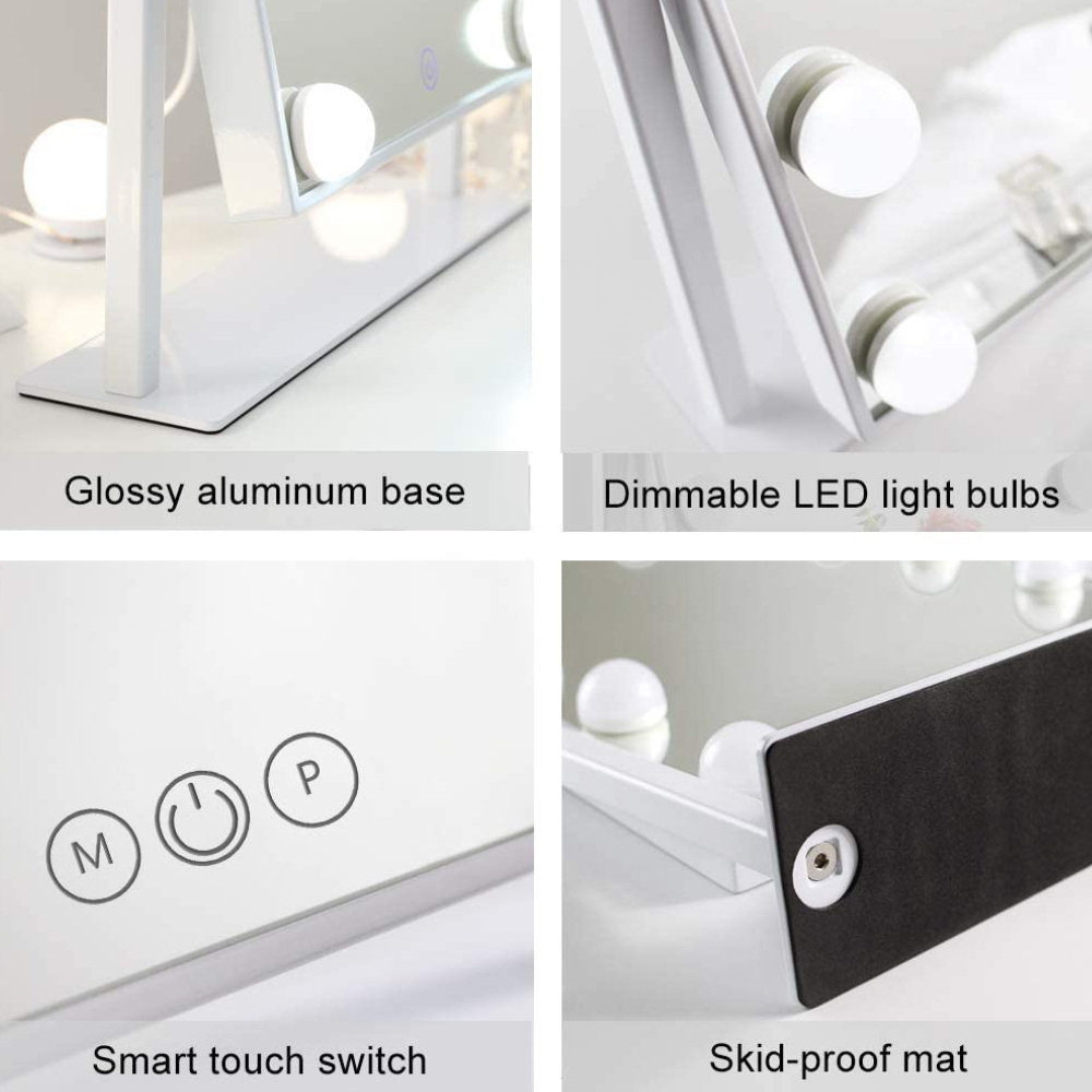 Hollywood-Stil Schminkspiegel mit 9 LED-Lampen und Metallrahmen – Modern
