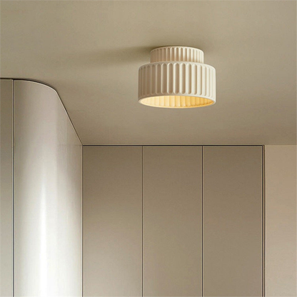 Modern Pleated Ceramic Flush Mount Ceiling Light - White Ribbed Lamp