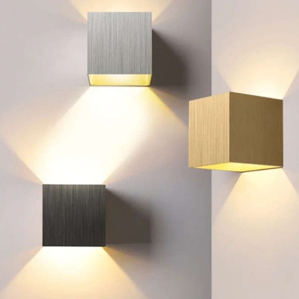 Modern Up and Down Cube Wall Sconce - Brushed Aluminum Geometric Light