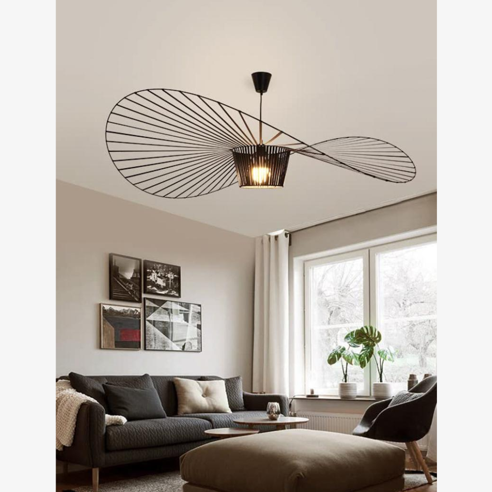 Ribbon Wave Pendant Light with Slotted Metal Frame - Modern Art Deco