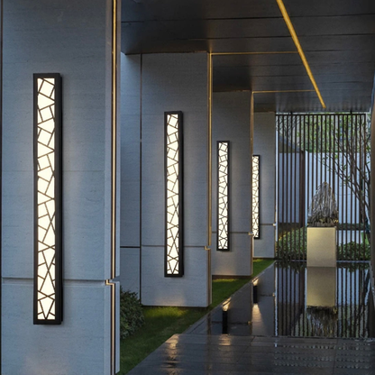 Long Geometric Outdoor Wall Sconce - Mosaic Pattern Linear LED Lantern