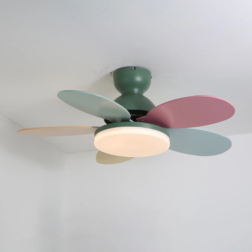 LED-Deckenventilator mit flachem Blumen-Silhouetten-Design und umkehrbarem Luftstrom – verspieltes Design