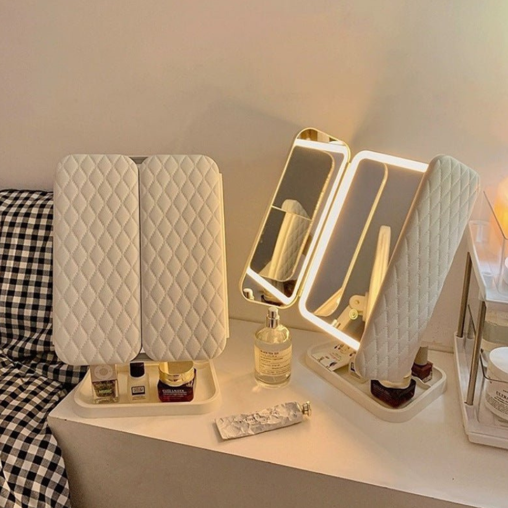 Led makeup mirror with Foldable Triple Panel Design - Modern Minimalist