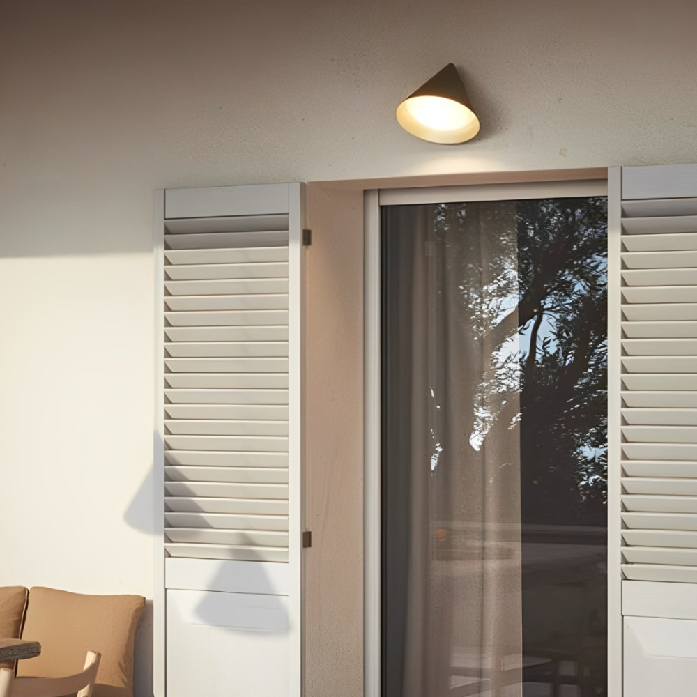 Outdoor LED Porch Lights with Conical Metal Shade - Modern Wall Sconce