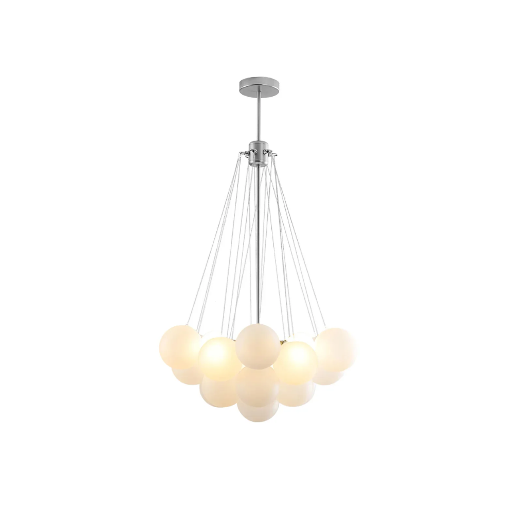 Kronleuchter mit Cluster-Glaskugelschirmen und verstellbarer Stange – Mid Century