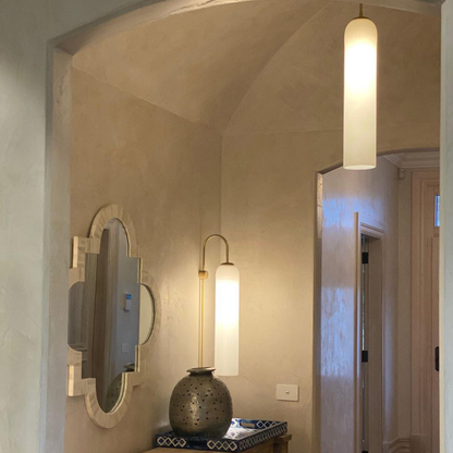Cylinder Glass Pendant Light with Metal Downrod - Modern Art Deco