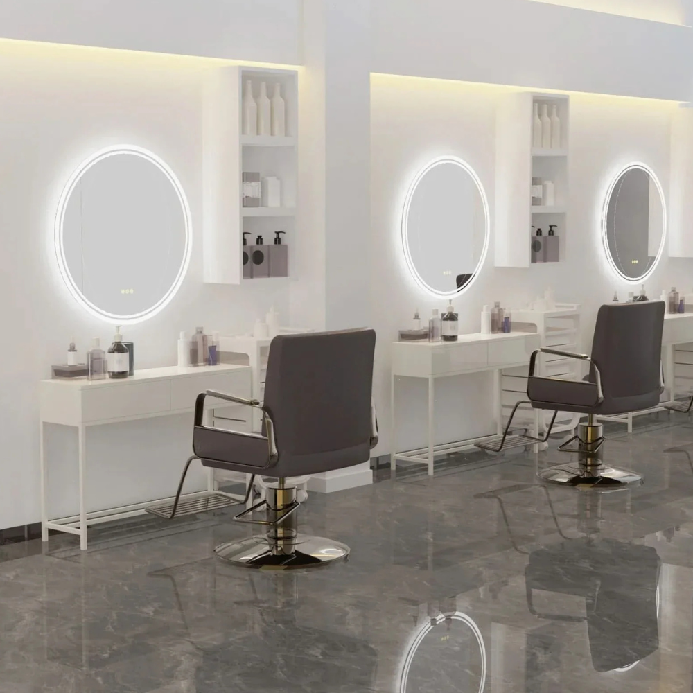 Led backlit bathroom mirror with Dimmable LED Ring and Frameless Design - Minimalist