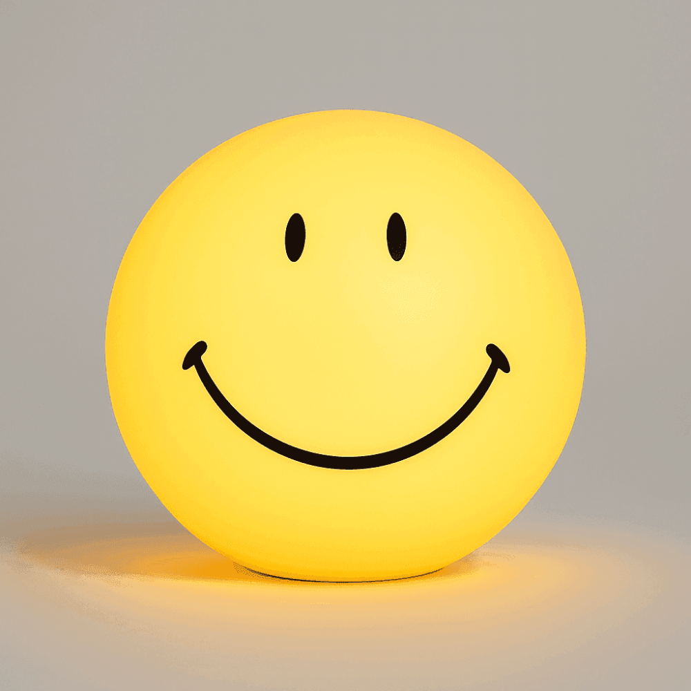 Smiley Face Table Lamp with Yellow Globe Shade - Modern Mid Century