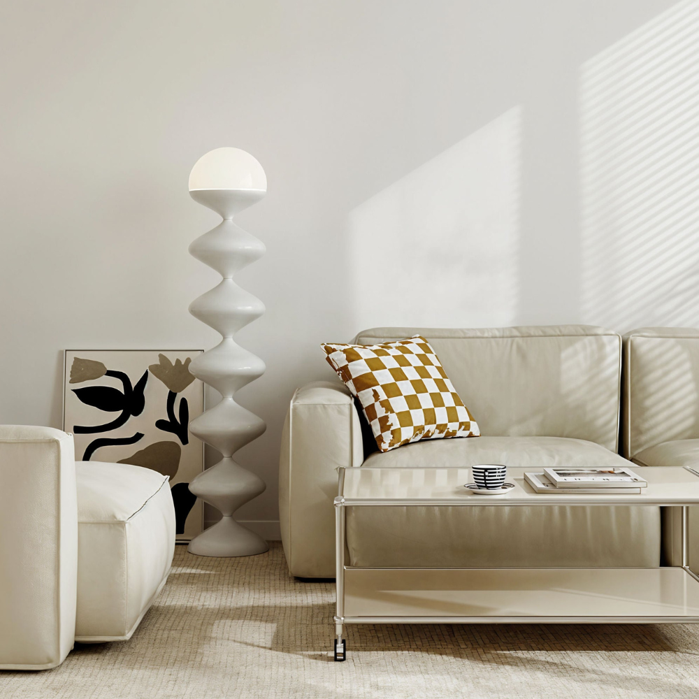Moderne LED-Stehlampe mit gestapeltem Wellen-Glas – Mid-Century-Leuchte
