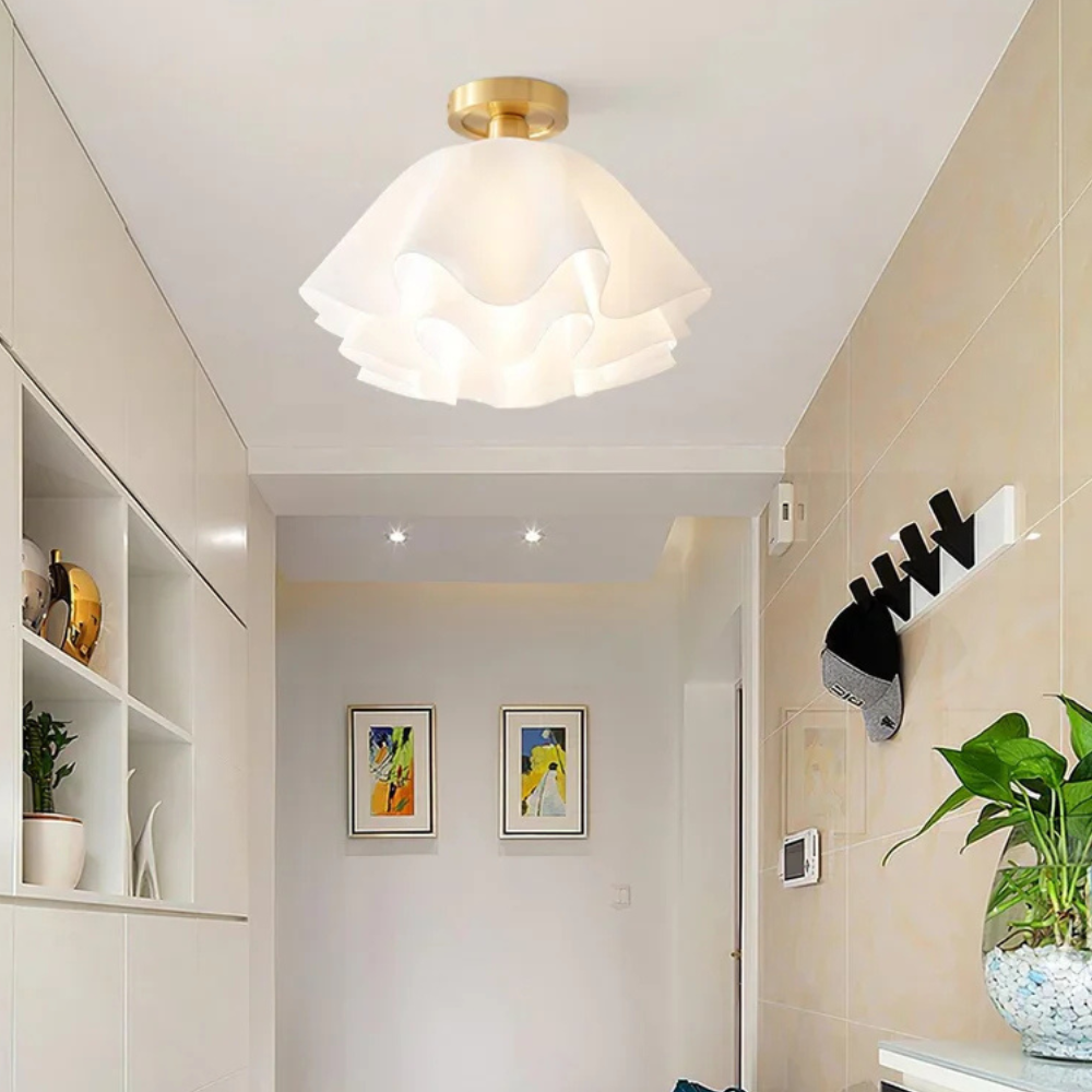 Flower Petal Ceiling Fixture with Brass Base - Transitional Mid Century