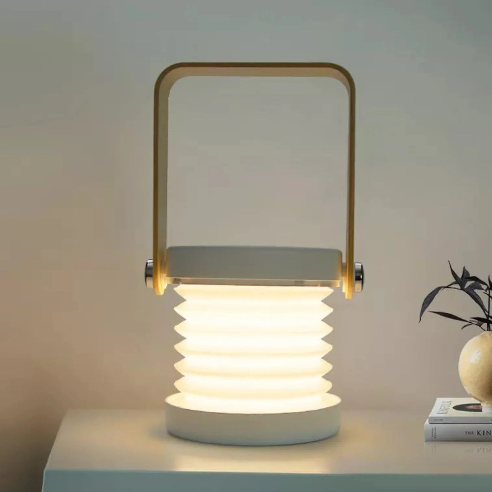 Folding LED Night Light Lantern - USB Rechargeable Timber Accents Lamp