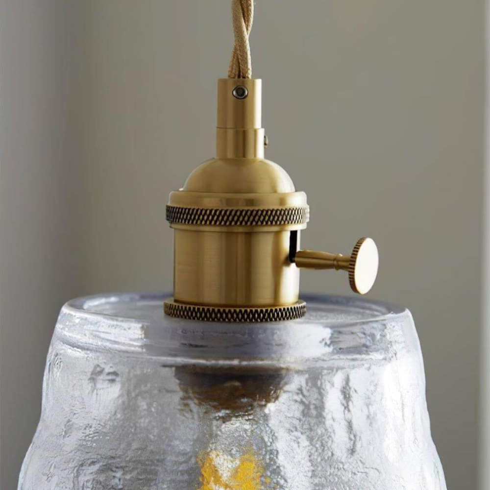 Hammered Glass Pendant Light with Brass Hardware - Nordic Modern Style