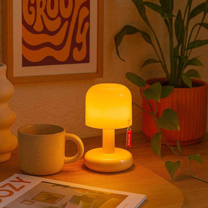 Mushroom Table Lamp with Orange Dome Shade - Modern Mid Century