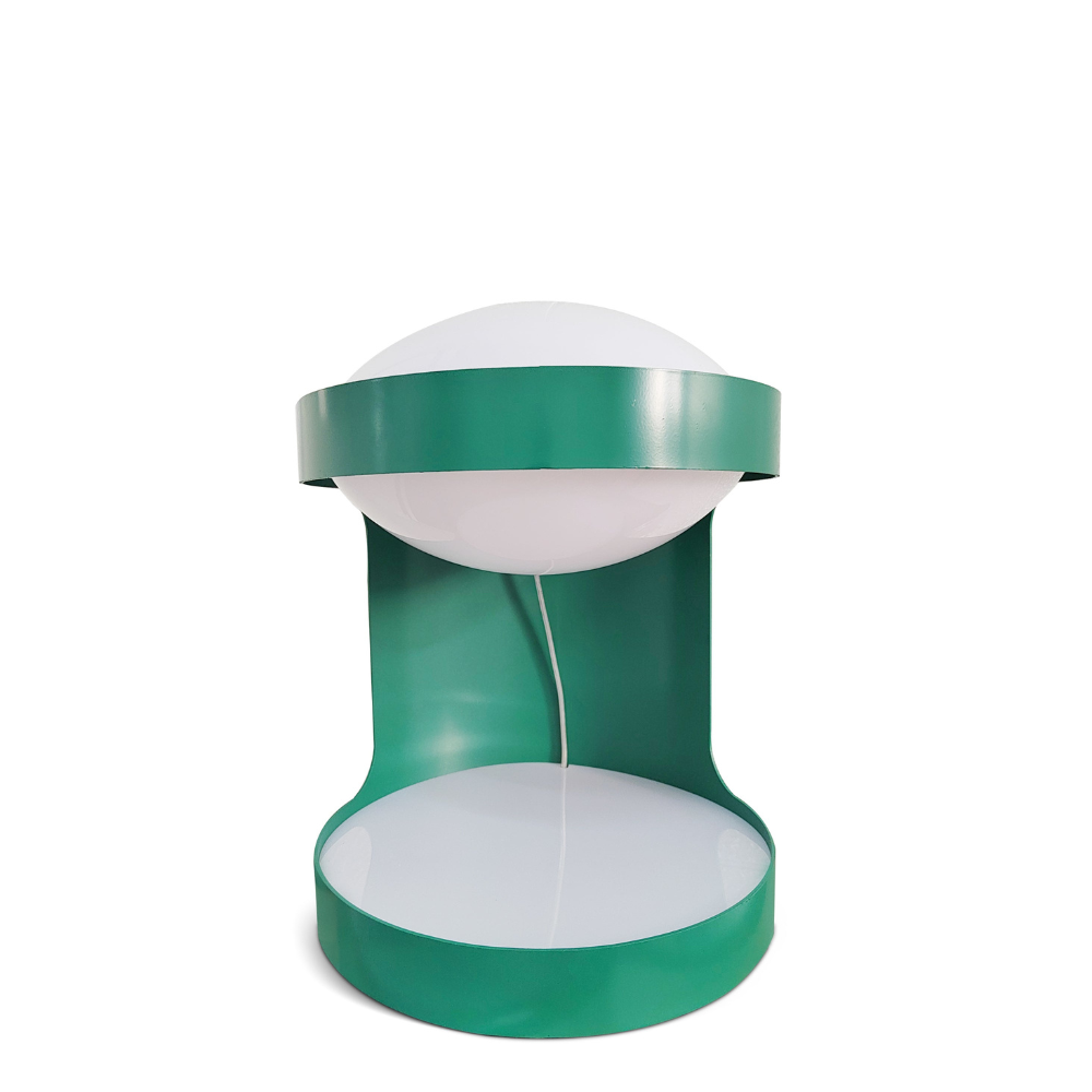 C-Shape Table Light with Frosted Glass Globe - Modern Bauhaus Green