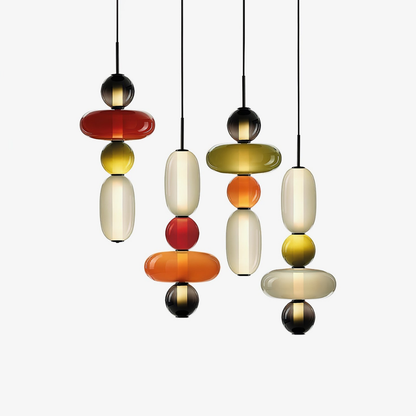 Stacked Glass Pendant Light with Geometric Tiers - Art Deco Style