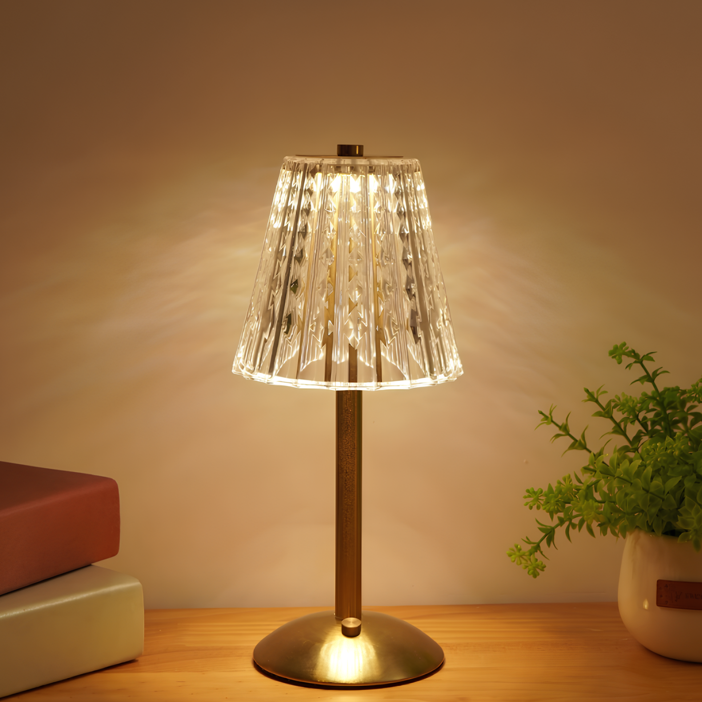 Ribbed Glass Cordless Crystal Table Lamp