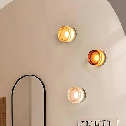 Round LED Wall Lamp with Textured Disk Shade - Modern Minimalist Sconce Light