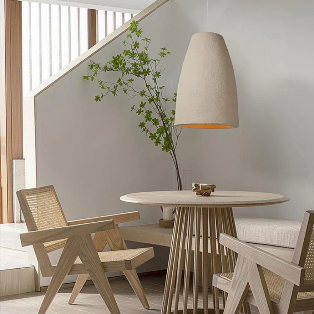 Pendant Light Fixture with Textured Stone Finish - Wabi Sabi Japandi